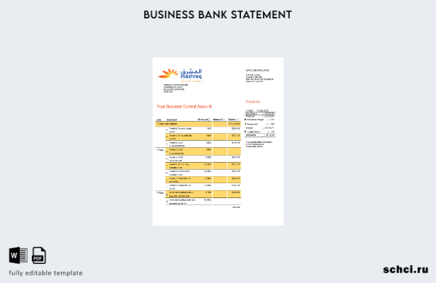 цифровая загрузка выписки по текущему счету компании Mashreq Bank Шаблон в форма